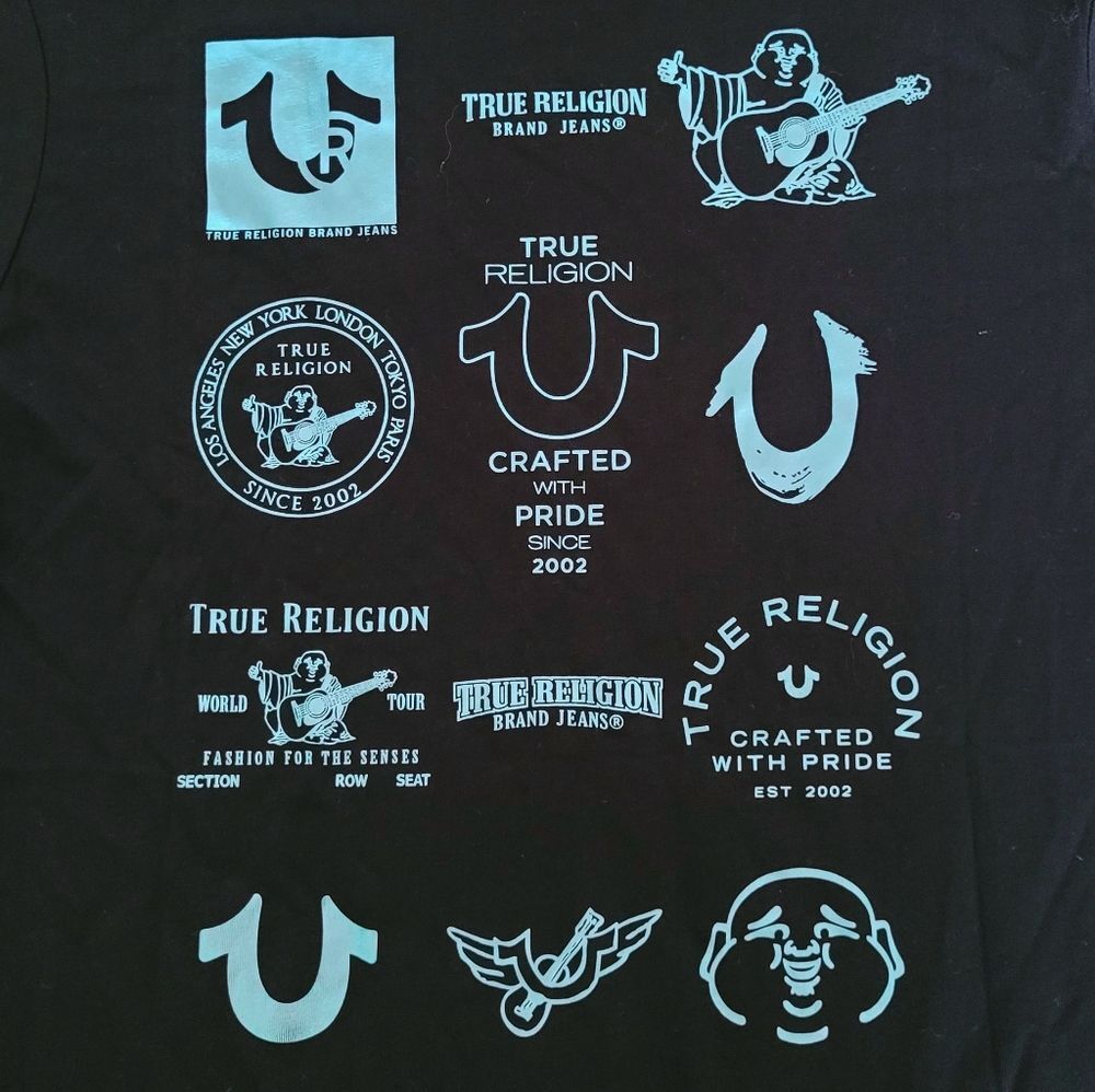 True Religion🙏 Logo Icons Slim Fit V-Neck Tee👕 - NWT - Picture 3 of 16